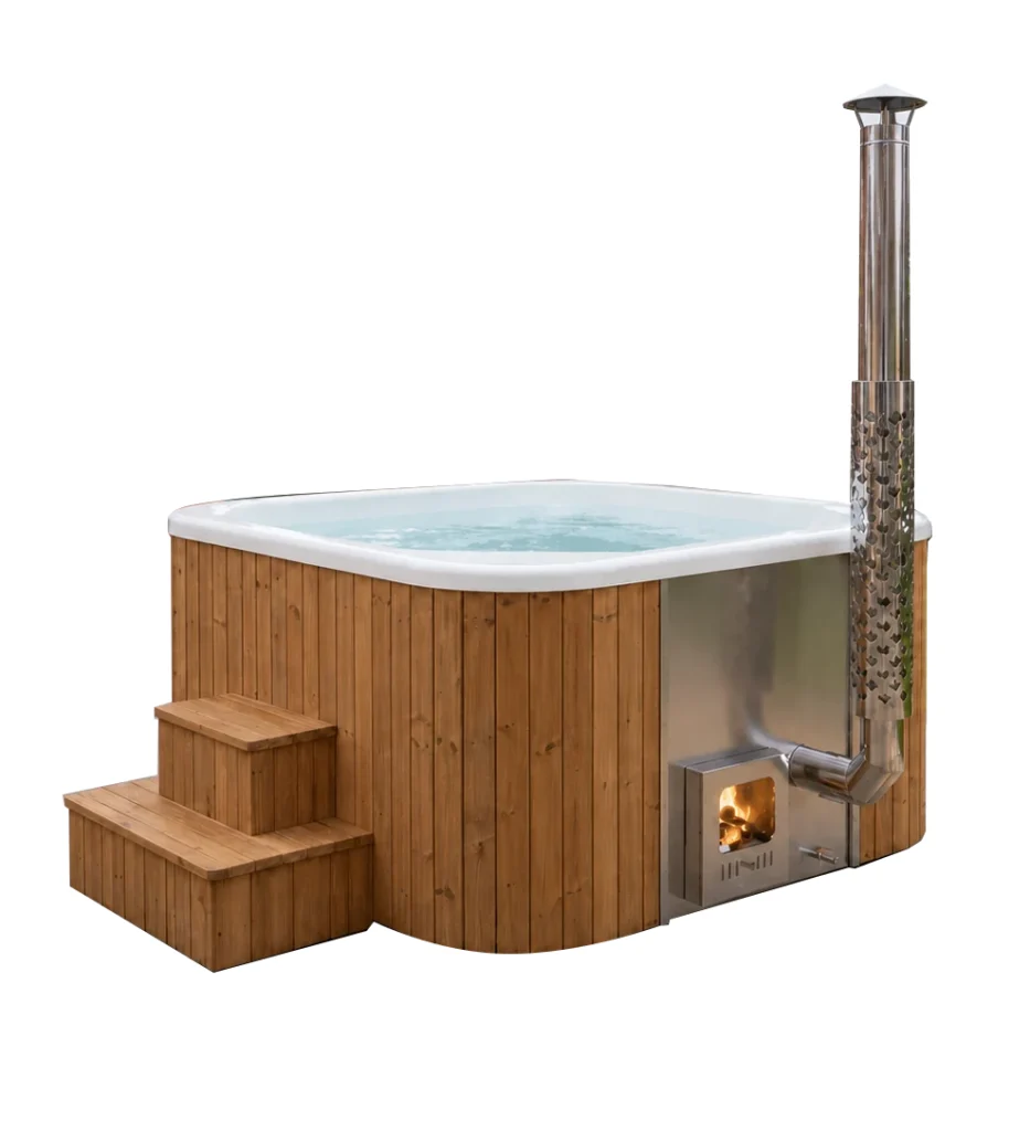 A wood-fired hot tub for relaxed outdoor living